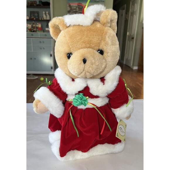 Vintage Christmas Treasures Collection Teddy Bear Stuffed Plush with Stand 1992 - Picture 1 of 7